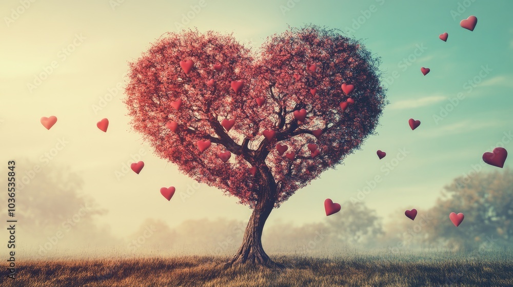 Poster a tree with branches representing a brain and flowing heart-shaped elements, visualizing the connect