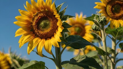 A vibrantly blooming sunflower