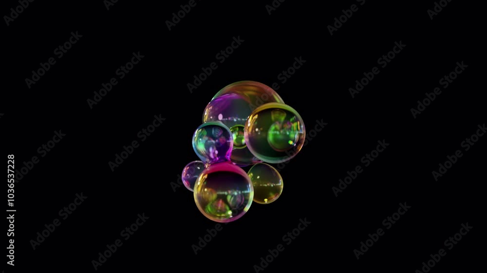 Poster morphing liquid blobs in a metaball animation. background of 3d abstract colorful metaballs. in ultr