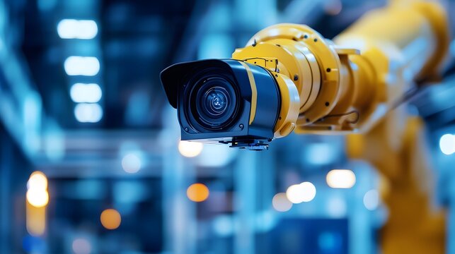 Robotic vision sensor camera system in intellegence factory,manufacturing industry for industry 4.0 and technology concept.
