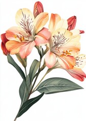 flower illustration in vintage style art, isolated on white background