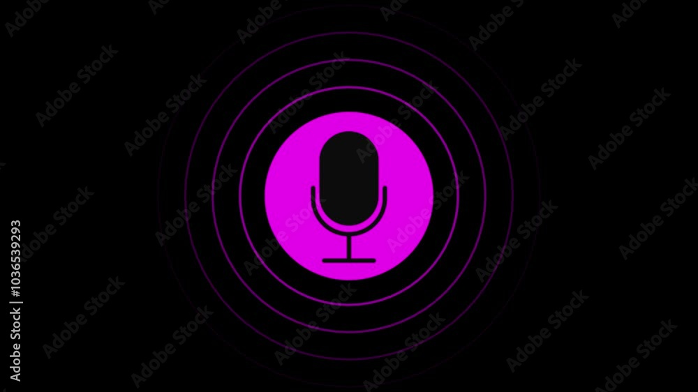 Aufkleber flat microphone animation for recording podcast with cyan radio waves. cyan color radio wave and voi
