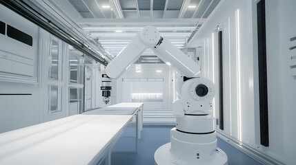 Obraz premium Robotic vision sensor camera system in intellegence factory,manufacturing industry for industry 4.0 and technology concept.