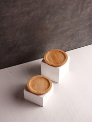 wood table mock up plate empty product business photo display circle kitchen podium object brown old