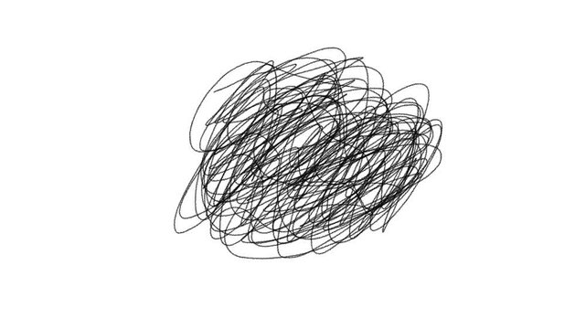 Chaotic black scribbles messy line on transparent white screen