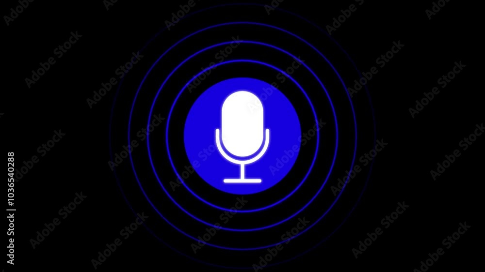 Aufkleber flat microphone animation for recording podcast with cyan radio waves. cyan color radio wave and voi