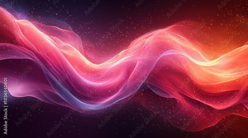 Poster flowing colorful abstract waves illuminated against a dark background in a captivating artistic disp