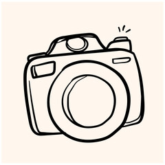 Hand Drawn DSLR Camera With illustration style doodle and line art