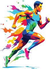 Colorful Athlete Running Sprint Speed Energy