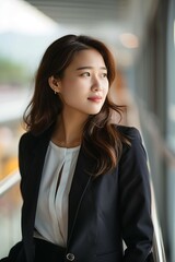 Fototapeta premium A businesswoman in elegant attire sharing insights with her team.