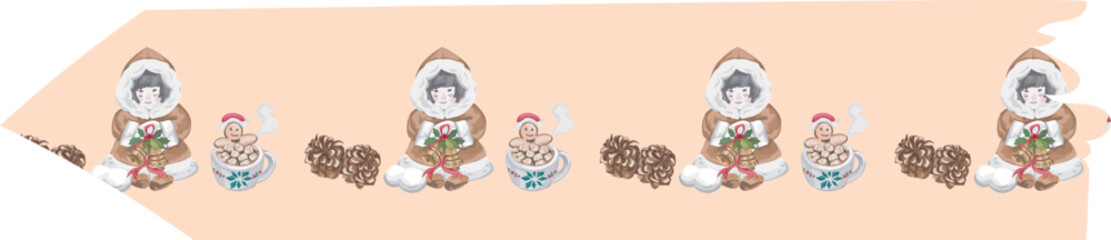 Cute christmas washi tape on white background. Vector illustration.