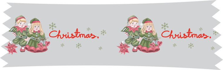 Cute christmas washi tape on white background. Vector illustration.