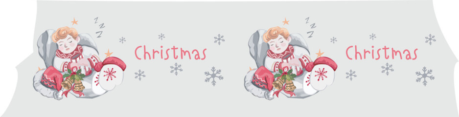 Cute christmas washi tape on white background. Vector illustration.