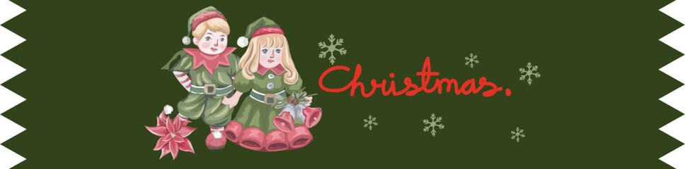 Cute christmas washi tape on white background. Vector illustration.