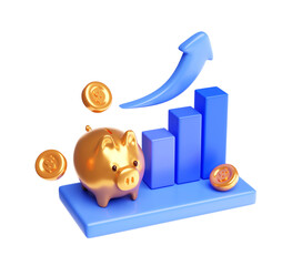 3D Piggy Bank with Financial Growth Chart and Gold Coins illustration background