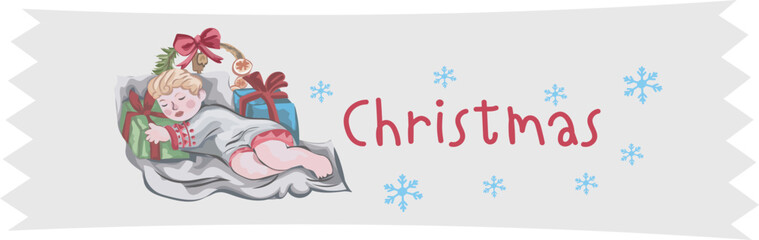 Cute christmas washi tape on white background. Vector illustration.