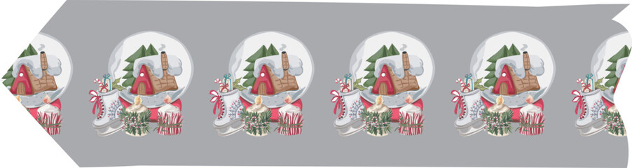 Cute christmas washi tape on white background. Vector illustration.