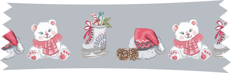 Cute christmas washi tape on white background. Vector illustration.
