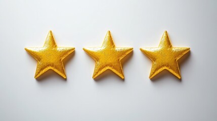 Obraz premium Gold stars placed evenly on a clean white background, symbolizing perfection and elite quality, ideal for excellence and review themes.