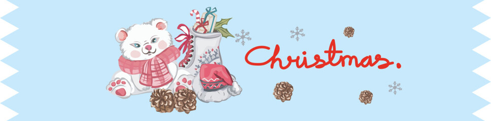 Cute christmas washi tape on white background. Vector illustration.