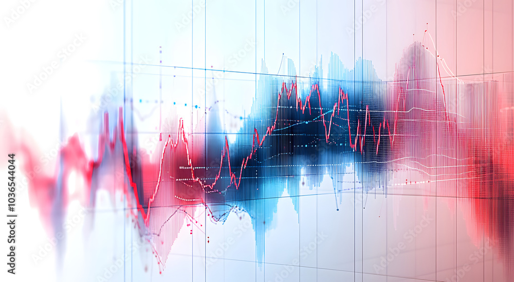 Poster a graph with red and blue lines that are all different heights