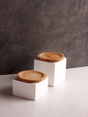 wood table mock up plate empty product business photo display circle kitchen podium object brown old