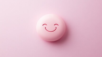 Happy pink smiley face on a light pink background, evoking a mood of cheerfulness and good vibes.