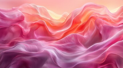 Obraz premium Abstract landscape of soft pink and orange waves at sunset, reflecting an ethereal and dreamy atmosphere