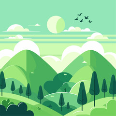 Obraz premium Illustration of a landscape with mountains