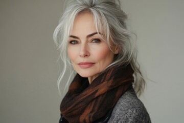 Fototapeta premium Fashionable mature woman looking at the camera in a studio, Generative AI