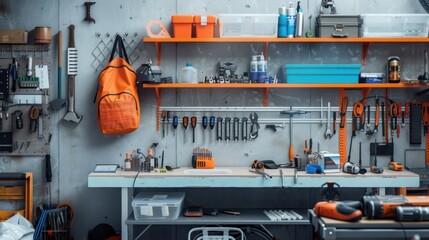 Well-Organized Workshop with Tools and Supplies