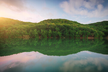 Lake in mountain during the sunset.