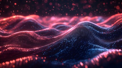 Digital Particles Wave, Digital Cyberspace Background. 