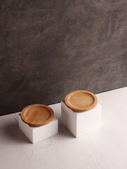 wood table mock up plate empty product business photo display circle kitchen podium object brown old