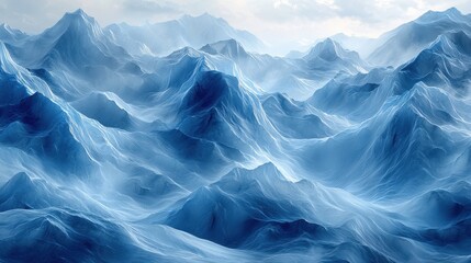 Obraz premium Majestic blue mountain landscape showcasing rugged peaks and tranquil valleys under a soft sky during the day