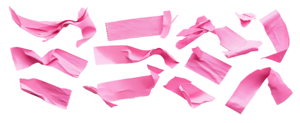 Collection of Crumpled Pink Tape Pieces on Transparent Background – Ideal for Crafting, Scrapbooking, and Design Projects
