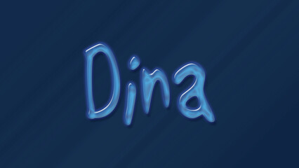 Water bubble 3D text effect of name Dina 0n blue background.