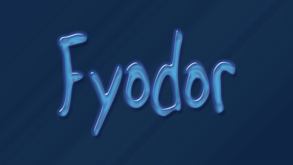 Water bubble 3D text effect of name Fyodor 0n blue background.