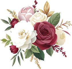 Elegant White, Pink, Burgundy Roses Floral Bouquet