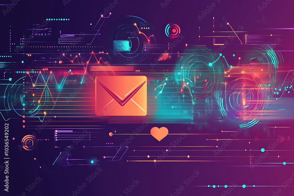 Aufkleber a colorful digital representation of communication, featuring an envelope and abstract elements.