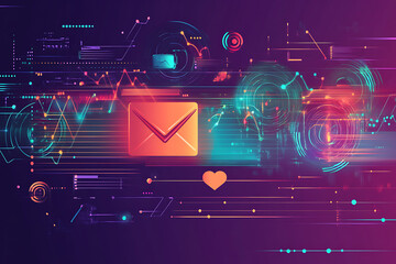 A colorful digital representation of communication, featuring an envelope and abstract elements.