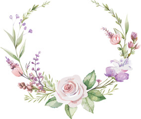 Naklejka premium Watercolor Floral Wreath With Single Rose