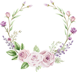 Obraz premium Watercolor Floral Wreath With Delicate Roses