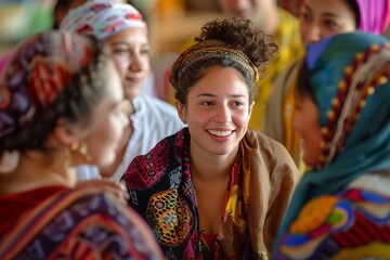 Fototapeta premium Individuals from different cultural backgrounds participating in a cultural exchange program