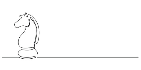 one continuous line drawing of chess horse knight.one line drawing of horse on chess game.single line vector illustration.isolated white background