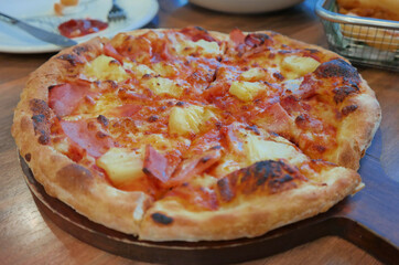 close up view of hawaiian pizza