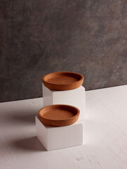 wood table mock up plate empty product business photo display circle kitchen podium object brown old