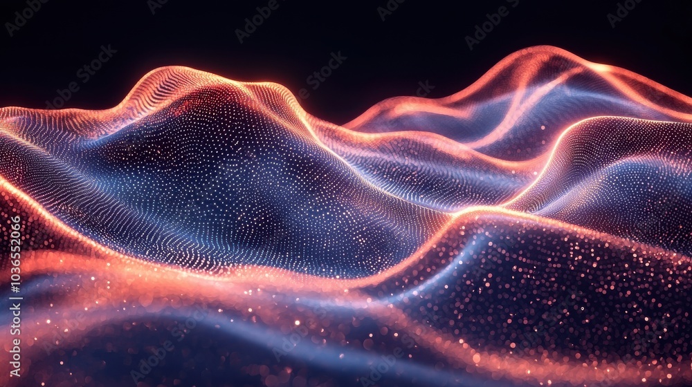 Aufkleber abstract representation of flowing waves created with light particles in dark atmosphere with vibran