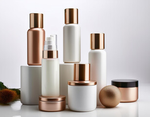 Envases de higiene y cuidado de la piel y corporal sobre fondo blanco