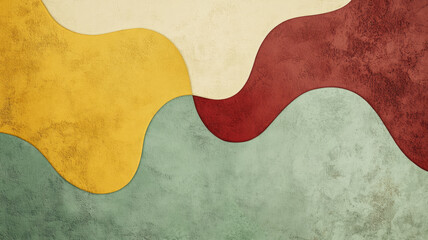 Colorful abstract geometric shapes with textured background in red yellow and teal tones